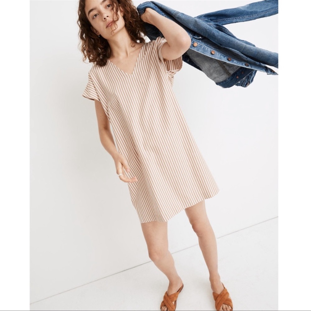 Madewell Stripe Button Back Easy Shift Dress, Size Small